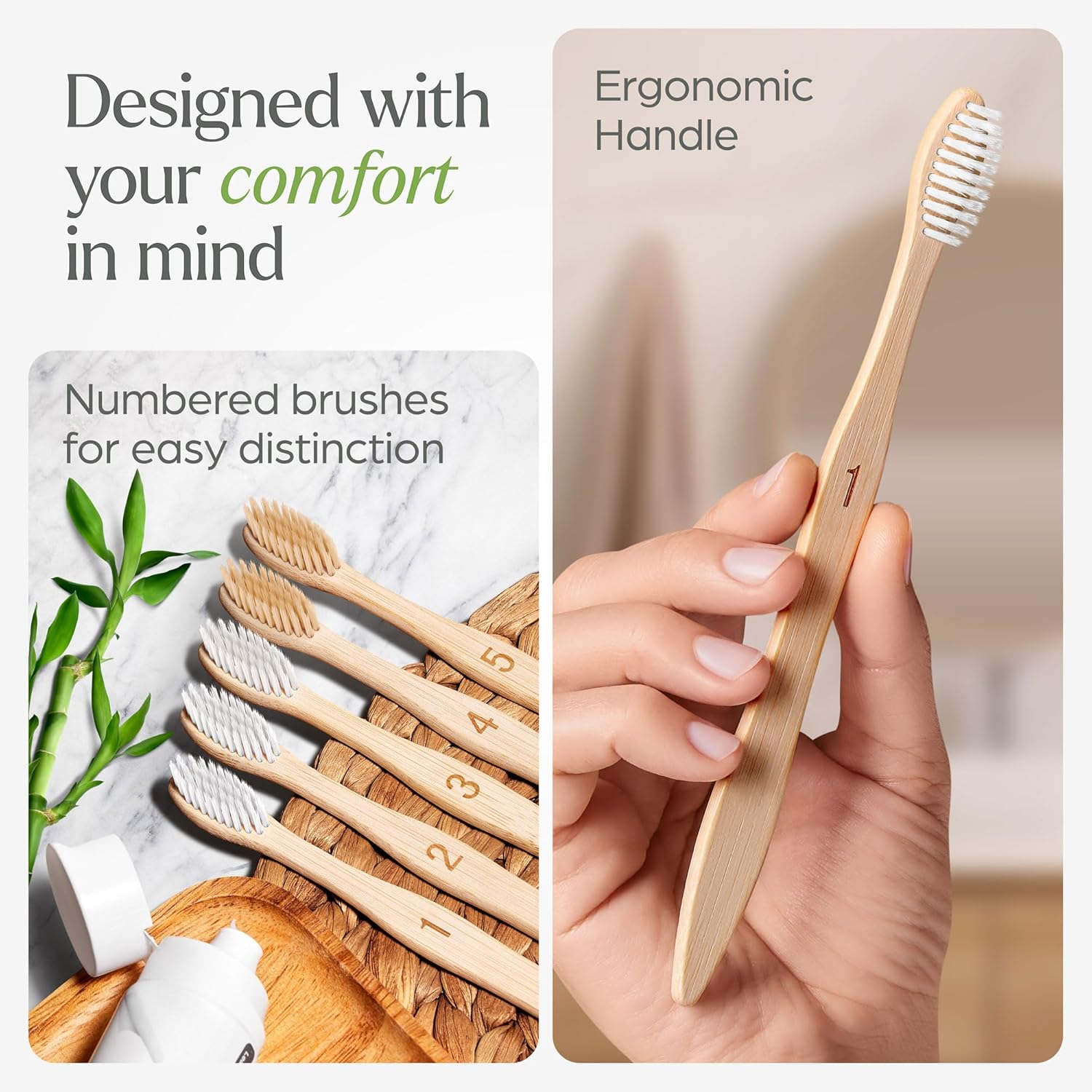 Soft Flossing Bamboo Toothbrushes 10 Pack - BPA Free Soft Bristles Toothbrushes for Adults, Natural Wooden Toothbrush
