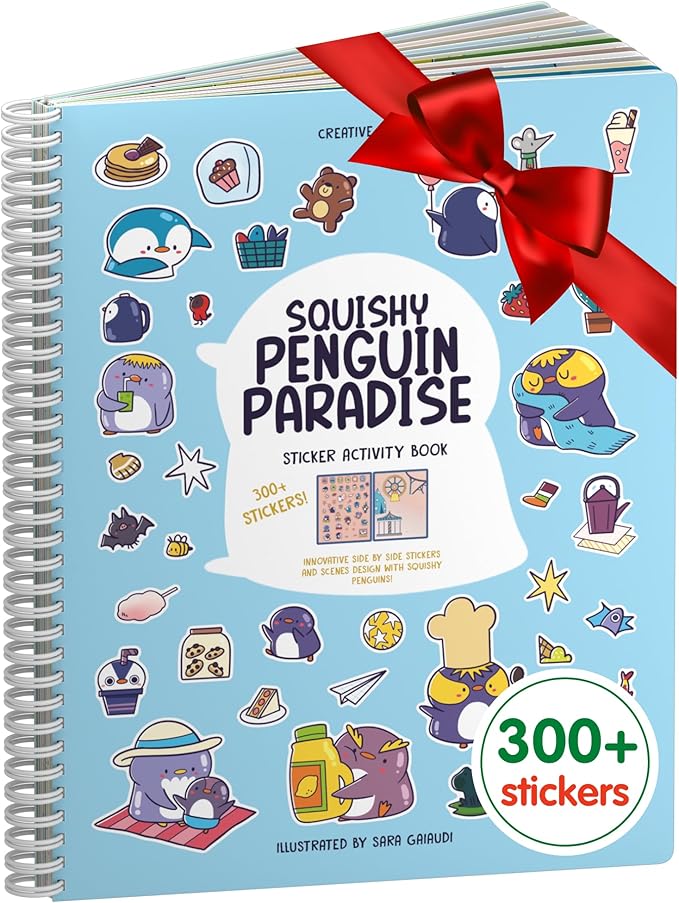 Cupkin Penguin Sticker Book Activity for Kids, Toddler Airplane Travel Essentials, 300+ Animal Stickers for Kids + 8 Scenes + Coloring Book Pages, Penguin Children's Gift, Crafts Ages 2-8