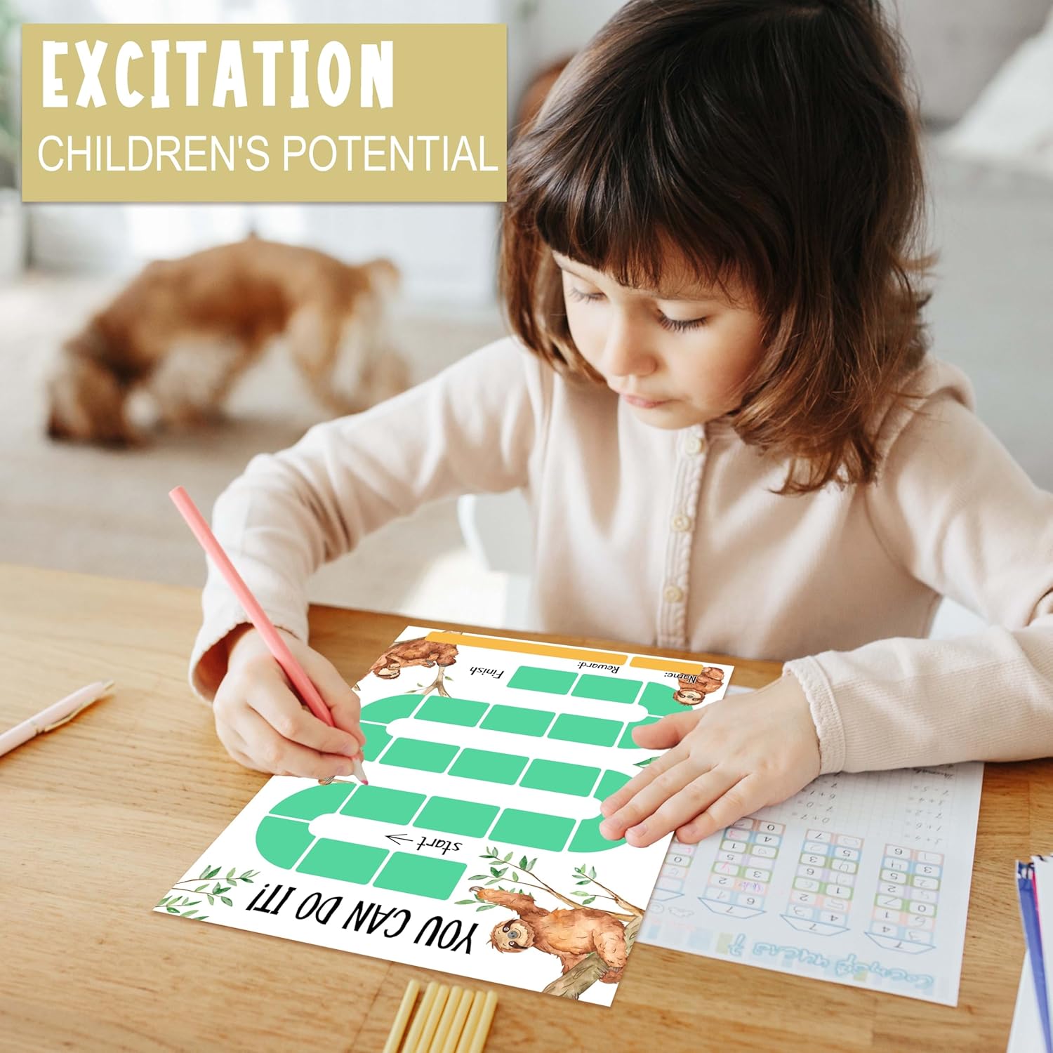 20 Sloth Reward Chart with 432 Round Stickers, Incentive Behavior Chart for Kids at Home Classroom, Kids Routine Daily Chore Sticker Chart-B04