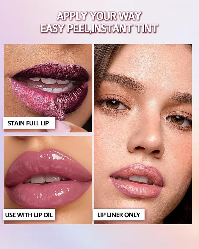 Peel Off Lip Liner Stain, Long Lasting Waterproof Transfer-Proof Lip Tint Stain Peel Off, Non-stick High Pigmented Lip Gloss Lipliner Tattoo, Liquid Tinted Lipstick, Lip Makeup Gift for Women Girl-01
