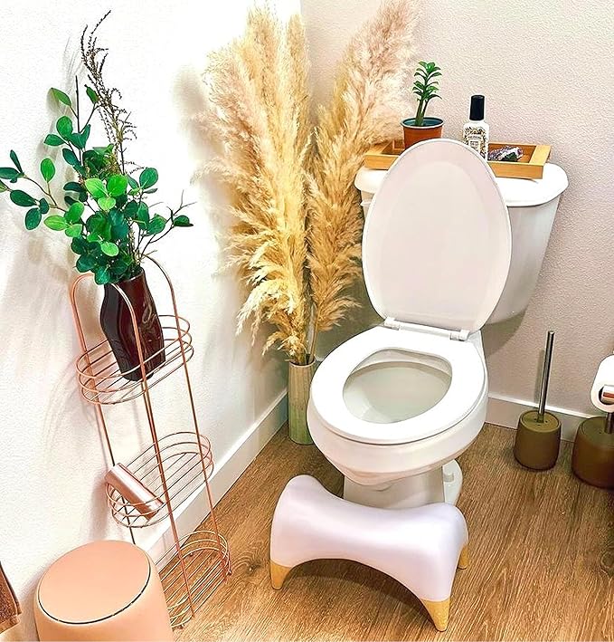 TUSHY Ottoman: A Premium Toilet Stool for The Bathroom, Modern Sleek Design | Squatting Position Helps Improves Bowel Health & Relieves Constipation (Relaxed 7.5" White/Bamboo)