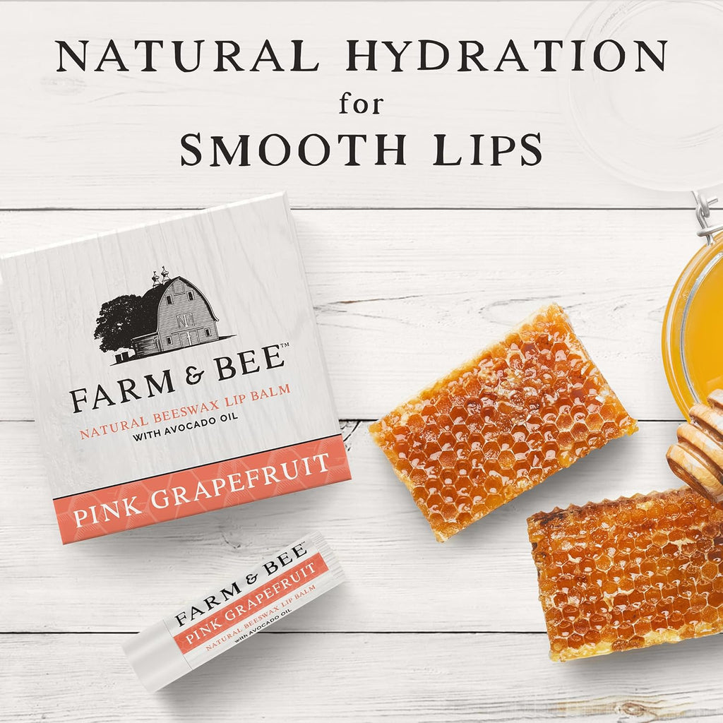 Natural Lip Balm - Organic & Natural Ingredients - Beeswax Based Moisturizing Lip Care Chapstick for Dry Cracked Lips - Great Gift Idea - Farm & Bee - 0.15oz (Pack of 4 - Pink Grapefruit)