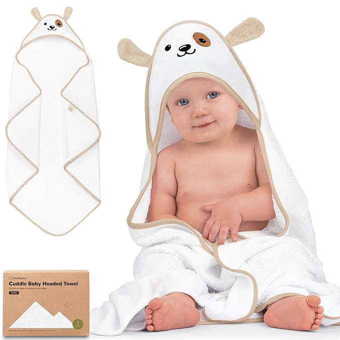 KeaBabies Hooded Baby Towel for Newborn - Viscose Derived from Bamboo Large Baby Bath Towels with Hood for Boys, Girls, Toddler, Extra Absorbent & Soft Newborn Bath Essentials (Dog, Petite)
