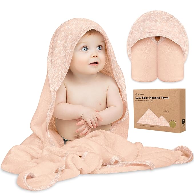 KeaBabies Hooded Baby Towel for Newborn - Viscose Derived from Bamboo Large Baby Bath Towels with Hood for Boys, Girls, Toddler, Extra Absorbent & Soft Newborn Bath Essentials (Pink Crystal, Regular)