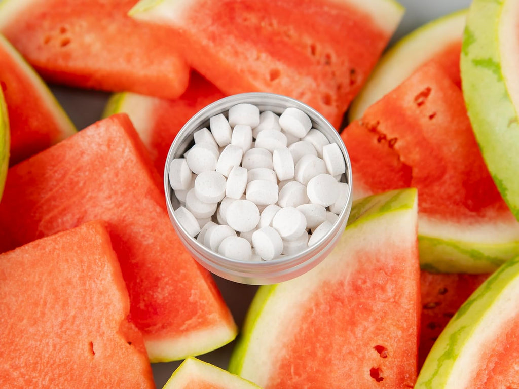 J&L Naturals Toothpaste Tablets | 62-Pack Travel-Friendly Toothpaste | Fluoride + Plastic Free, Vegan, Cruelty Free, Sustainable | Woman-Owned Small Business (Watermelon, 62 Count (Pack of 4))