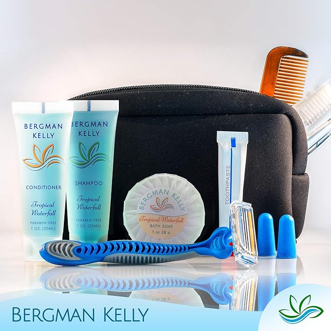 Bergman Kelly - Travel Size 2 in 1 Shampoo & Conditioner - 1 fl oz, 100 PK, Tropical Waterfall - Delight Your Guests w/Invigorating & Refreshing Shampoo Amenities - Small Hotel Toiletries in Bulk