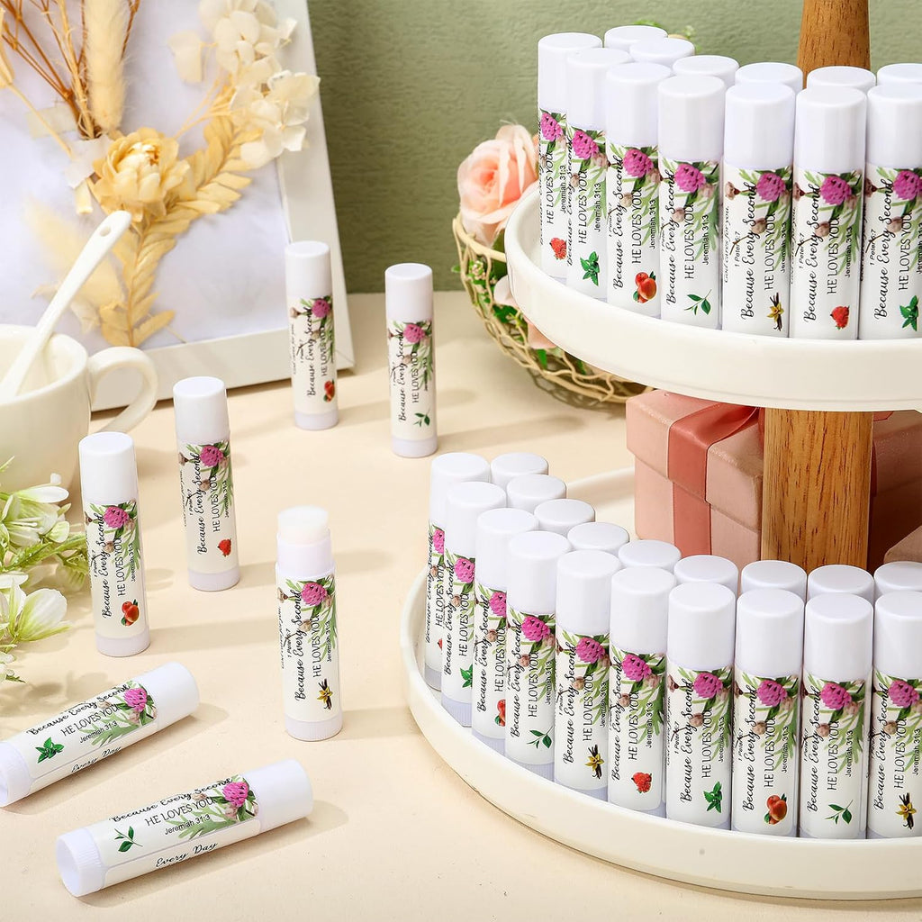50 Pcs Christmas Christian Lip Balm Bulk Bible Verses Lip Balm Scripture Christian Gifts for Women Faith Religious Church Party Favor Inspirational Gift for Coworker Staff Employee(Floral)