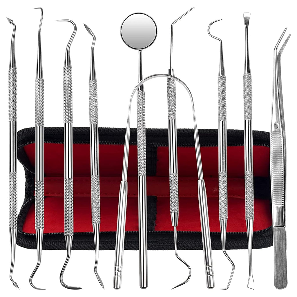 Dental Kit Tools, 10 Pack Stainless Steel Plaque Remover, Dental Tools to Remove Plaque and Tartar, Oral Care Kit with Plaque Cleaner, Tartar Pick, Tooth & Tongue Scraper for Dentist, Personal, Family