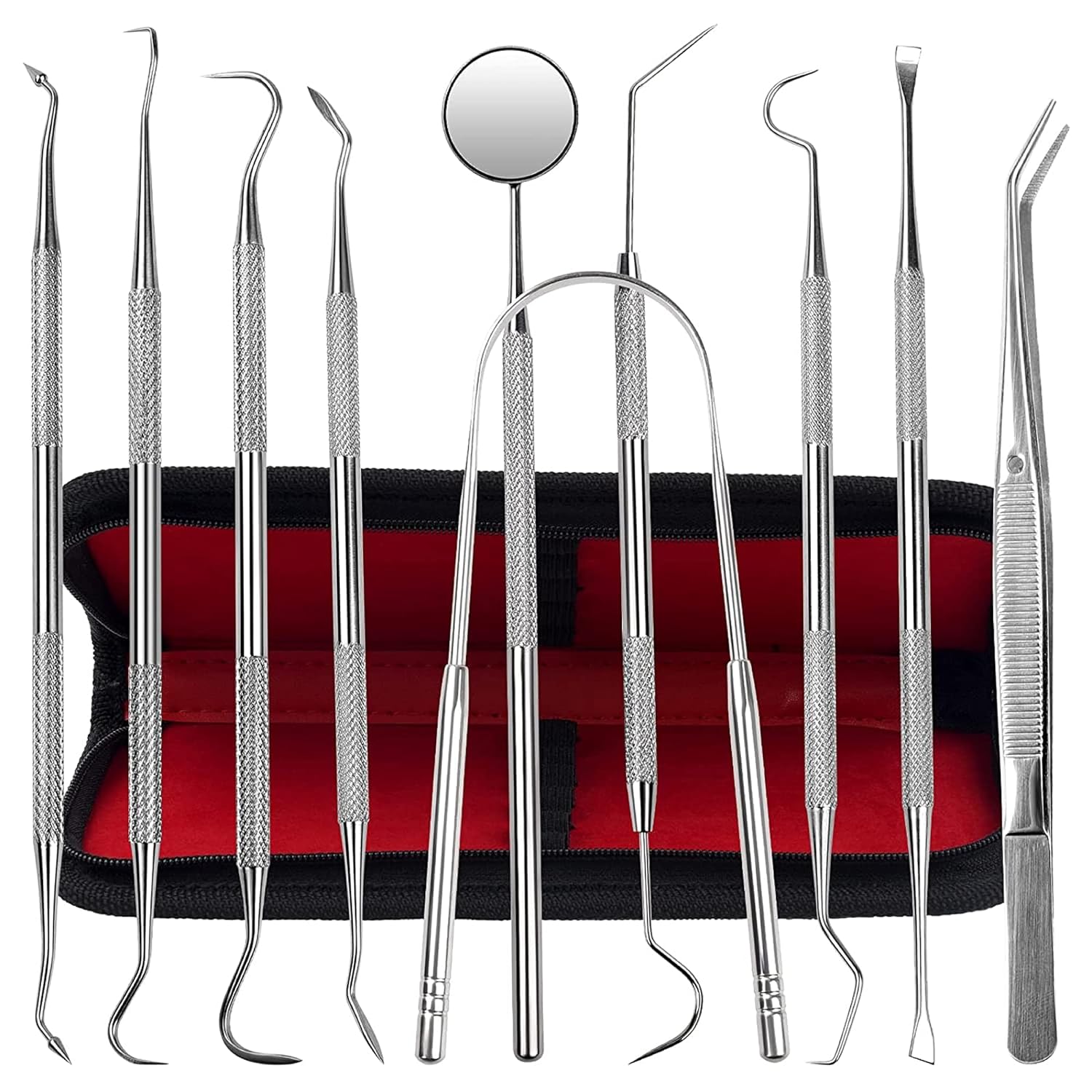 Dental Kit Tools, 10 Pack Stainless Steel Plaque Remover, Dental Tools to Remove Plaque and Tartar, Oral Care Kit with Plaque Cleaner, Tartar Pick, Tooth & Tongue Scraper for Dentist, Personal, Family