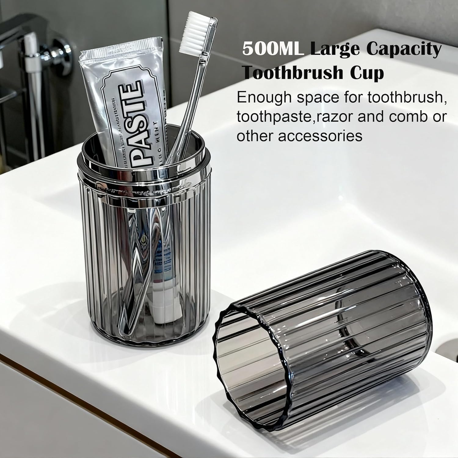 Toothbrush Travel Case, 2-in-1 Multifunction Dustproof Portable Toothbrush Cup & Toothpaste Storage Container, Toothbrush Case for Traveling Bathroom Camping Business Trip School (Grey)