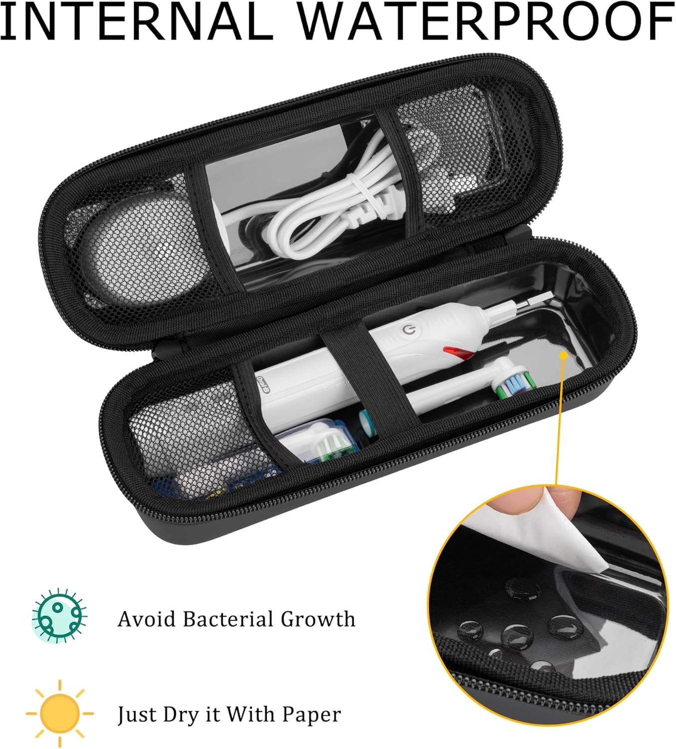 Stukcae Toothbrush Travel Case for Oral-B Pro 1000, 2000, 3000, 3500, Hard Shell Portable Carrying Electric Toothbrush Protection Case with Waterproof Grey Lining, Mesh Pocket for Accessories