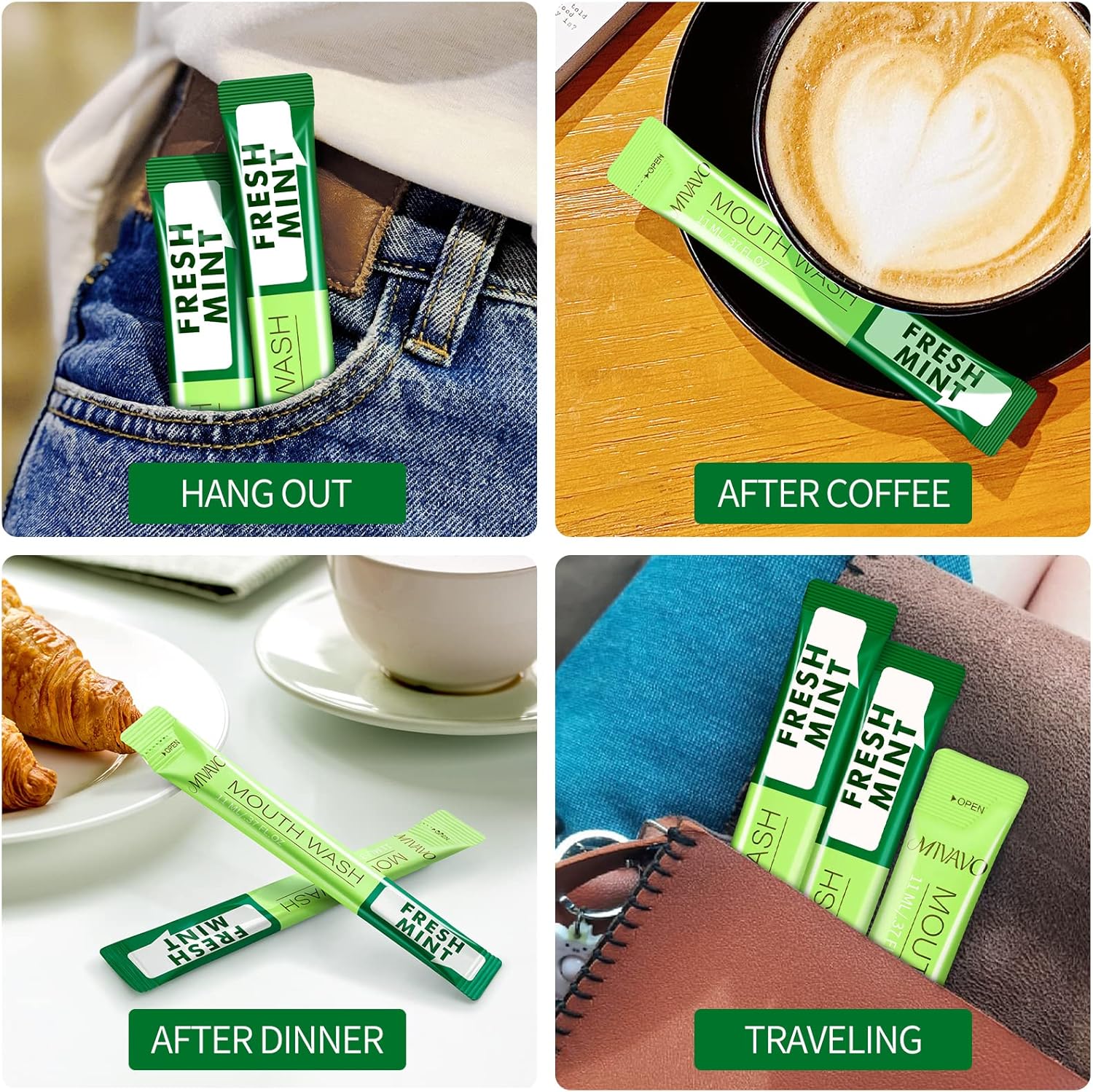 Travel Sizet Mouthwash Portable Strip Mouthwash for Fresh Breath Nnatural Fluoride Fre 20 Packets (Mint)