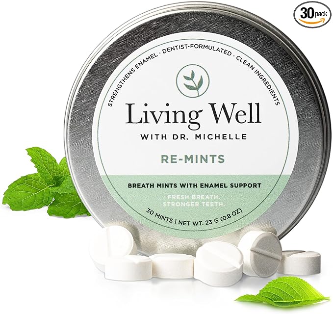 Living Well with Dr. Michelle RE-Mints – Remineralizing Breath Lozange with Hydroxyapatite + Xylitol – Fluoride-Free, Dentist-Developed, Enamel Support, Clean Ingredients – 30 Count