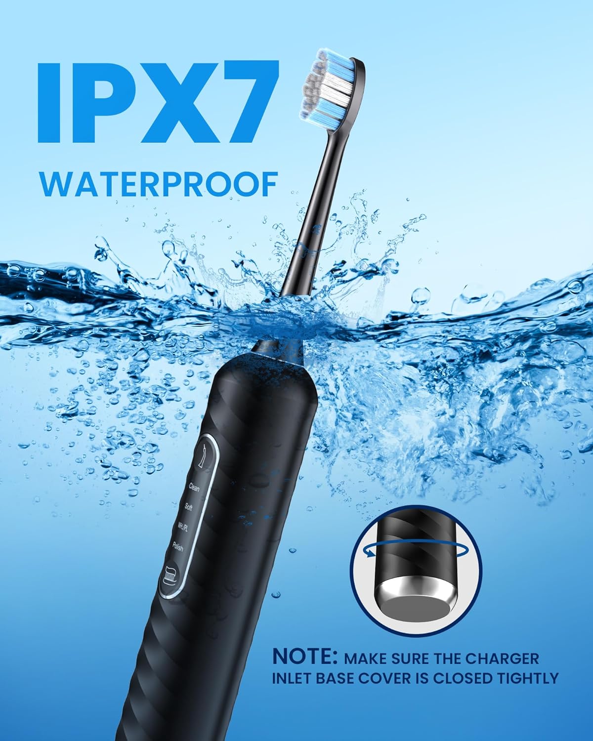 Electric Toothbrush with Water flosser, 3 in 1 Teeth Cleaning Kit with 7 Modes, Electric Toothbrush and flosser Combofor Adults, Water Flosser Portable for Travel and Home (Black)