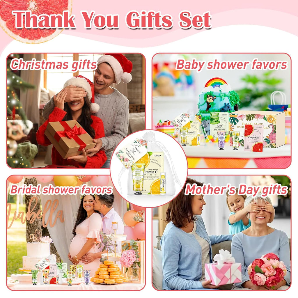 30 Pack Bulk Facial Mask, Bulk Hand Cream and Bulk Lip Balm Sets, Stocking Stuffers for Women, Thank You Gifts, Bridal Shower Favors and Christmas Gifts for Guests, Birthday Gifts, Small Gifts for Her