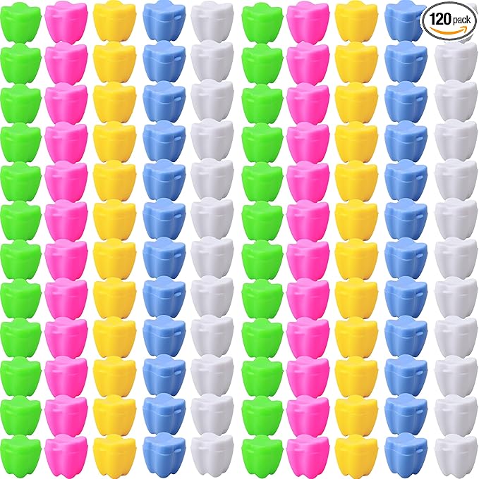 120 Pcs Colorful Tooth Savers Plastic Tooth Holders Small Tooth Treasure Chest Tooth Box for Boys and Girls Lost Teeth Dentist Office Giveaways Theme Party Favor, 5 Colors