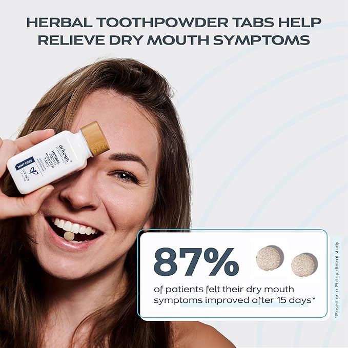 drTung's Herbal Toothpaste Tablets - Toothpaste Tabs for Dry Mouth Relief, Natural Tooth Powder Tablets for Fresh Breath, Fluoride Free, Travel Size, Vegan, Non-GMO - Mint-Free (100 Tabs)