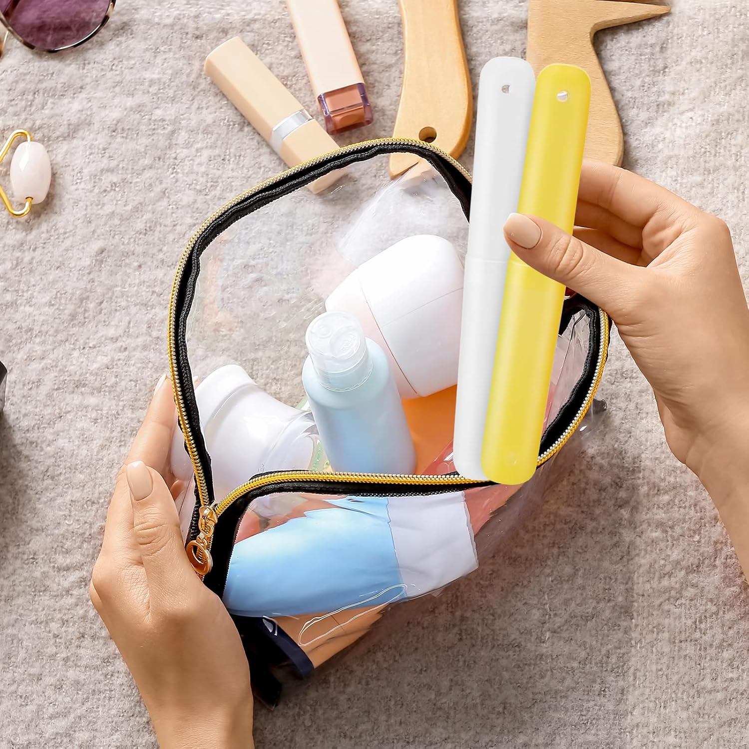 Sieral 90 Pack Travel Toothbrush Case Holder Bulk Breathable Portable Toothbrush Storage 7 Assorted Color Plastic Toothbrush Container for Home Outdoor Traveling Trip Camping, 8 x 1.2 Inch