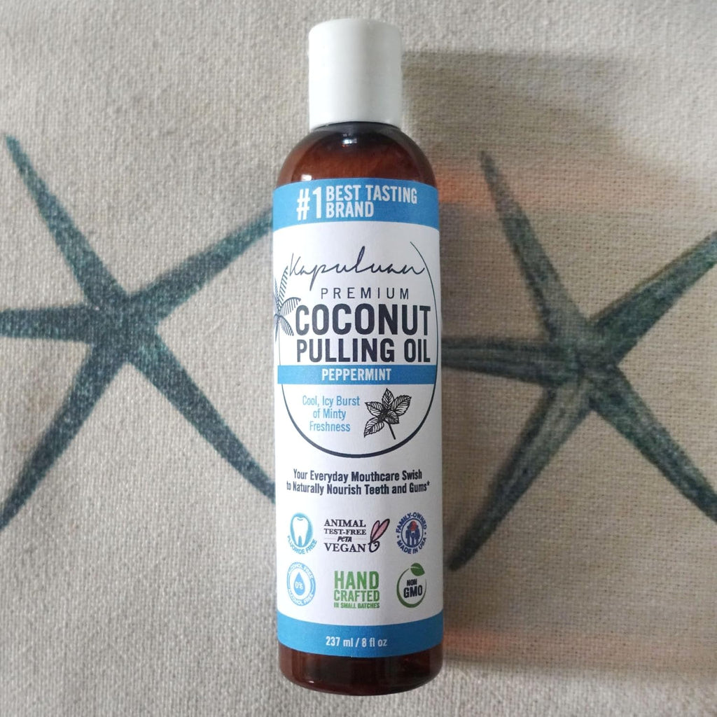 Kapuluan Coconut Oil Pulling for Teeth and Gums Mouthwash, 100% Pure and Natural, Non-GMO, Ayurvedic – Peppermint Pulling Oil