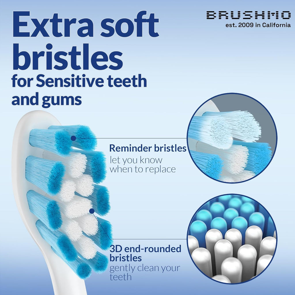 Brushmo Optimal Gum Care Replacement Toothbrush Heads, Compatible with Philips Sonicare Click-on Electric Toothbrush Handles, 8 Standard Replacement Heads, Ultra Soft Dupont Bristles, BM938, White