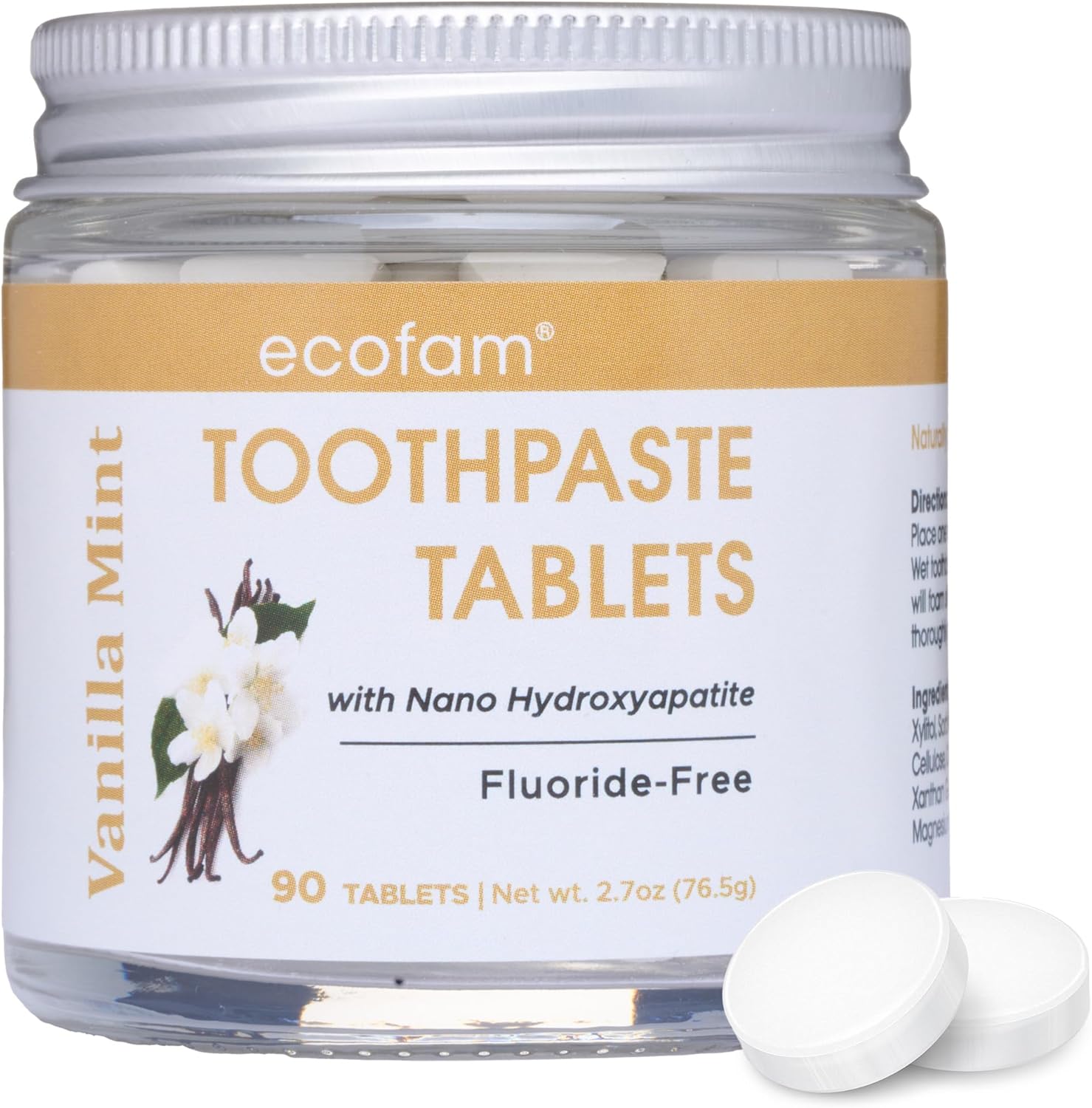 Toothpaste Tablets – Vanilla Mint | Nano Hydroxyapatite Toothpaste Tablets Chewable | Fluoride Free l 90 Tabs
