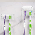 2 PCS Toothbrush Holder Wall Mounted with Cover for Bathroom, 2 Slots Toothbrush Storage Organizer for Shower, Self Adhesive Toothbrush Hanger Rack for Dorm, Cabinet (Clear)