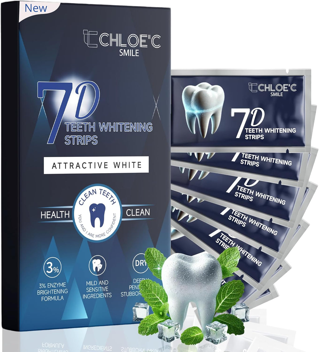 Chloe’C Teeth Whitening Strips | 7 Mint-Flavored Treatments for Sensitive Teeth | Non-Toxic Whitening Strips | Enamel Safe & Peroxide-Free | Removes Stains in 7 Days | Gentle-Effective Teeth Whitening