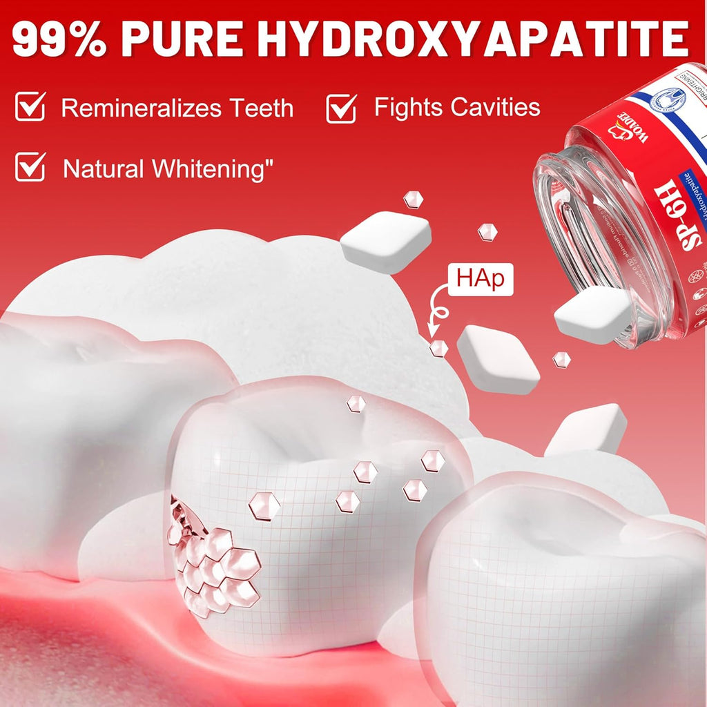 SP-6 Probiotics & Hydroxyapatite Toothpaste Tablets - Remineralizing Enamel Repair, Fluoride-Free Whitening, Mint Fresh Travel Tabs (62 Count)