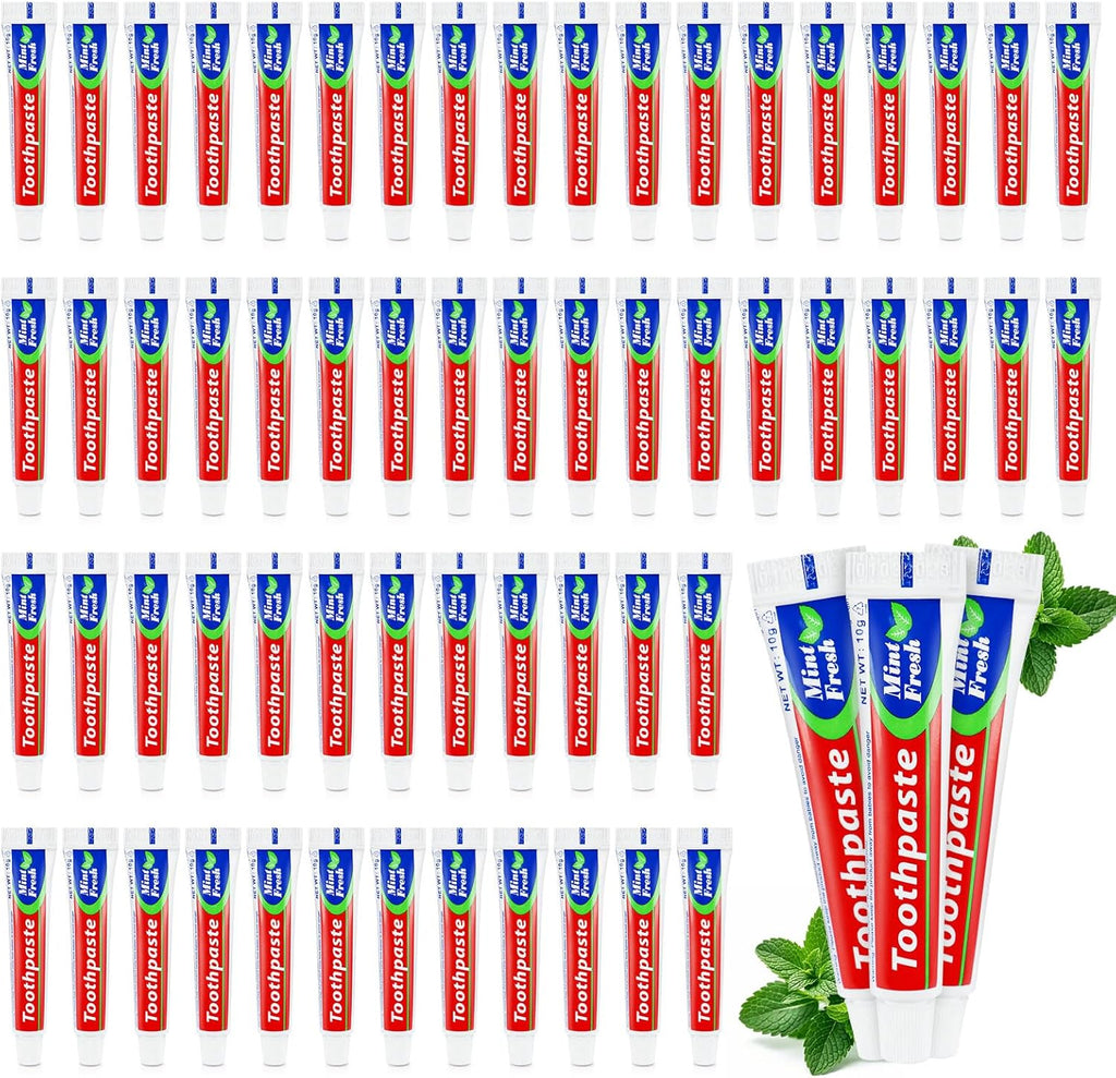 60 Tubes Bulk Travel Size Mini Toothpaste, 0.35 oz Disposable Mint Flavor Pocket Teeth Paste Small Essential Toothpaste for Travel, Home/Hotel/Guests/Charity/Homeless/Camping Oral Care (Single Use)