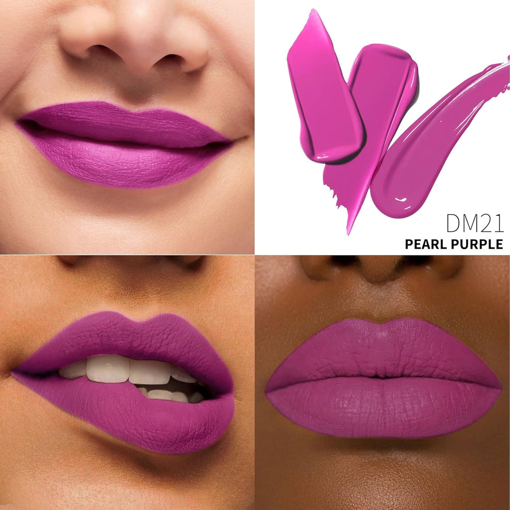 Purple Pink Lipstick Matte for Women Super Stay Long Lasting Lipstick Smudge Proof No Transfer Liquid Lipsticks Cruelty Free Lip Makeup, DM21 Pearl purple