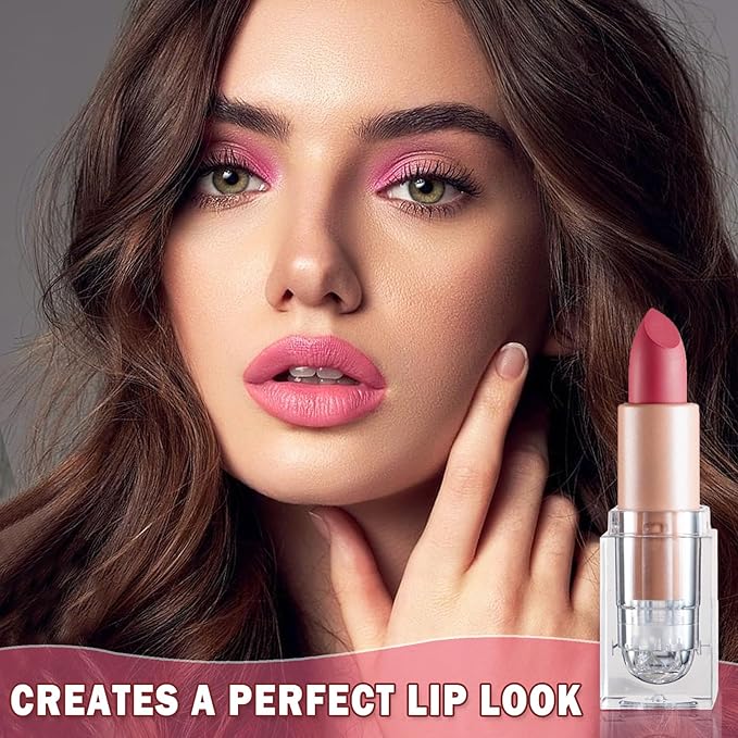 Matte Nude Lipstick Velvet Lip Gloss Non-Fading Non-Sticky Cup Nude Lipstick Matte Lip Stain Long Lasting Waterproof Lipstick for Women Girls Daily Lip Makeup-605 Famous Red