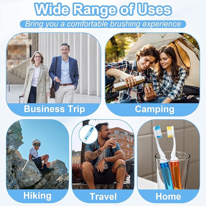 6Pcs Travel Toothbrush Kit, Mini Portable Toothbrush Set with Covers, Small Soft Folding Tooth Brush Individually Wrapped for Camping and Home, Red, Blue, Pink, Purple, Orange, Green