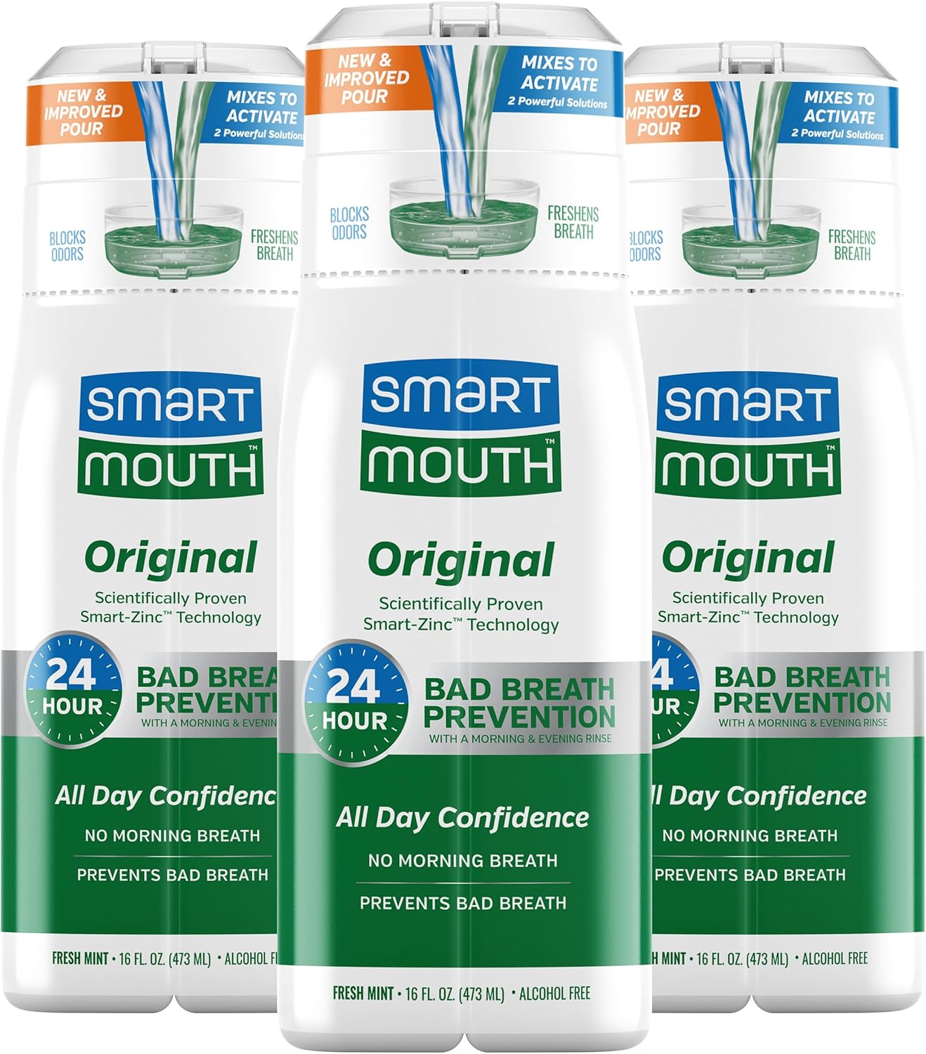 SmartMouth Original Activated Mouthwash - Adult Mouthwash for Fresh Breath - Oral Rinse for 24-Hour Bad Breath Relief with Twice Daily Use - Fresh Mint Flavor, 16 fl oz (3 Pack)