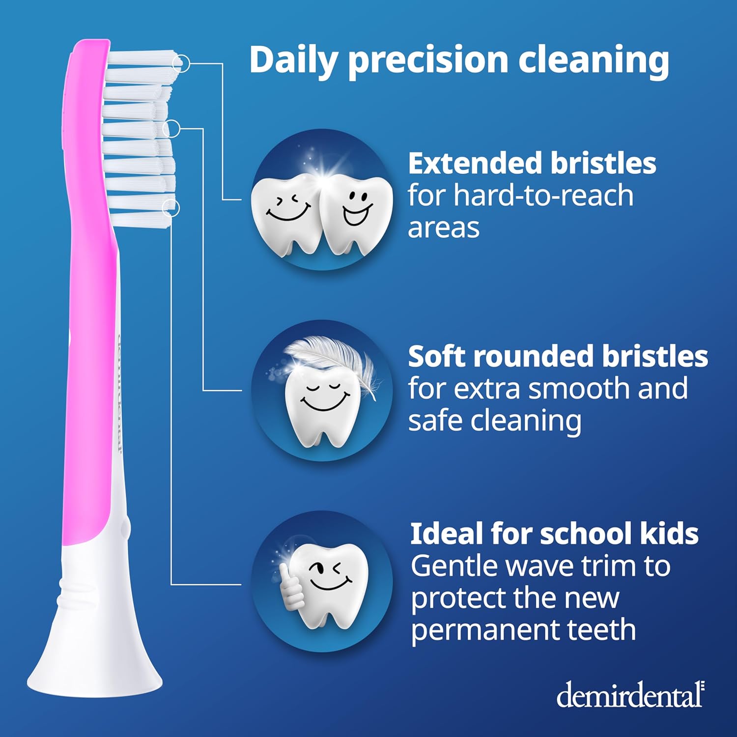 demirdental Kids Toothbrush Heads Compatible with Philips Sonicare Kids Toothbrush Heads - Replacement Heads Sensitive - Brush Heads from Ages 7 to 10 - Magenta - Replaces HX6048-8 Pack