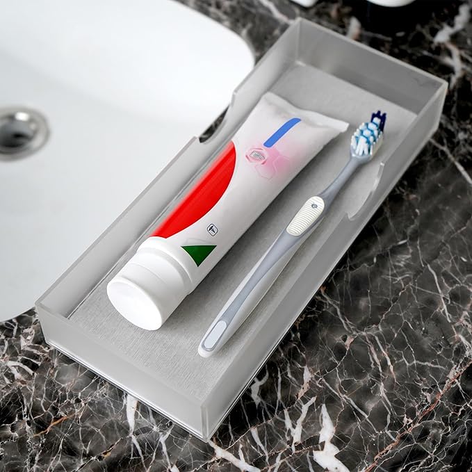 Electric Toothbrush Holder with Diatomite Drying Stone, Bathroom Drawer Organizer with Drainage Hole for Toothbrush Tray, Acrylic Drawer Organizer Bins for Toothbrush, Toothpaste (Frosted Large)