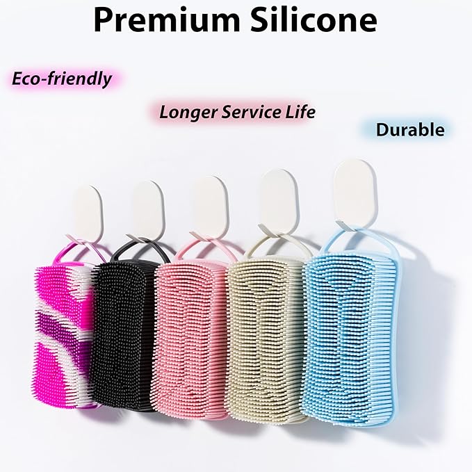 2 PC Silicone Body Scrubber, 2 in 1 Exfoliating Shower Bath Scrubber, Soft Silicone Loofah for Sensitive Skin, Shower Hair Scalp Massager, Easy to Clean, Lather Well (Purple & Yellow)