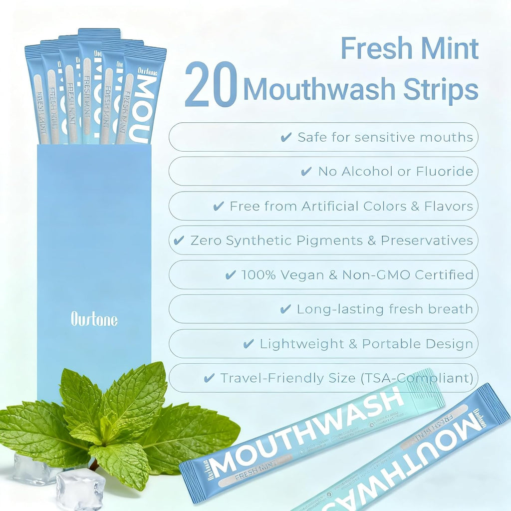 Mouthwash Travel Size, Mini Portable Fresh Breath Mouthwash, Alcohol & Fluoride-Free Oral Care for Air Travel Gifts, Dates & Office, Individually Wrapped Packets 0.5 Fl Oz (Pack of 20).