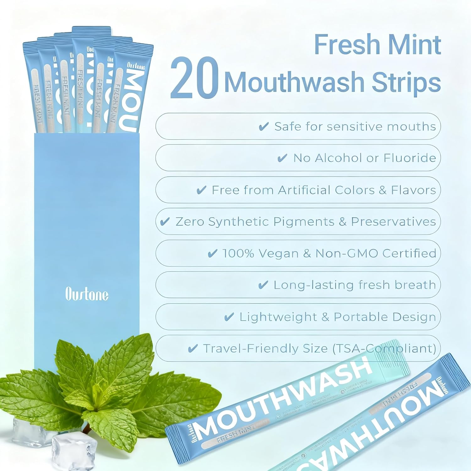 Mouthwash Travel Size, Mini Portable Fresh Breath Mouthwash, Alcohol & Fluoride-Free Oral Care for Air Travel Gifts, Dates & Office, Individually Wrapped Packets 0.5 Fl Oz (Pack of 20).