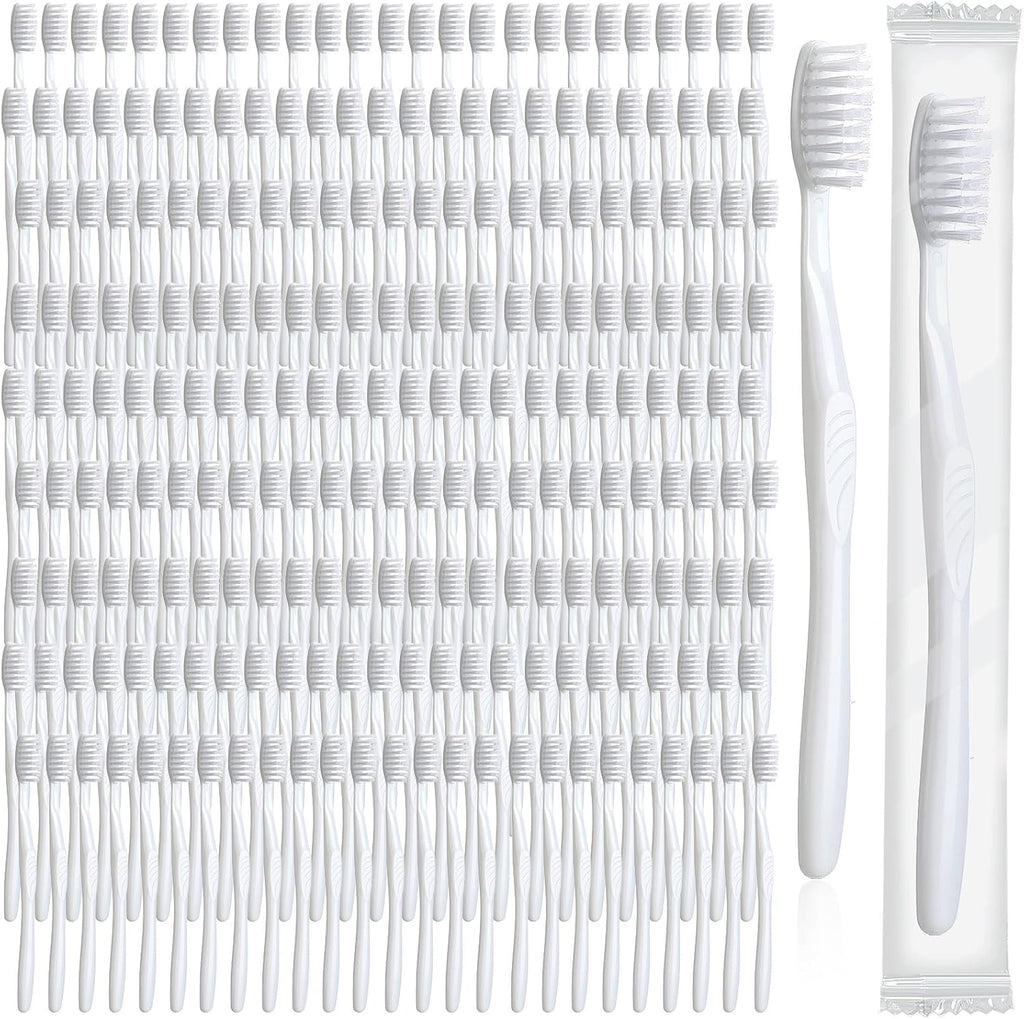 Tessco 1000 Pcs Disposable Toothbrushes Bulk Individually Wrapped Manual Soft Bristle Travel Toothbrushes Single Use Toothbrush for Homeless Hotel Toiletries Camping Office(White)