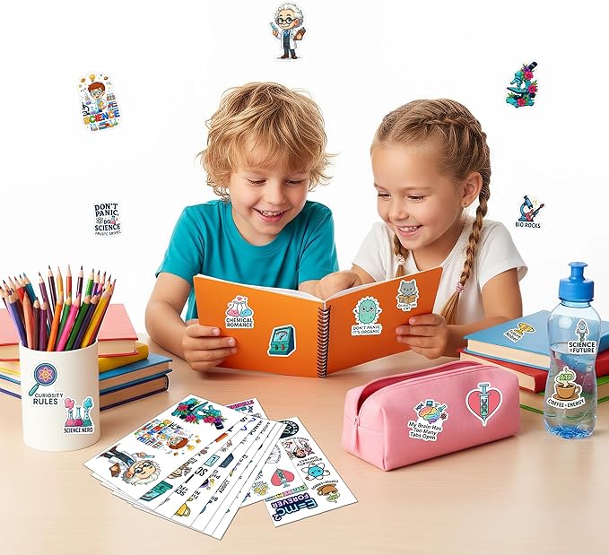 100 PCS Science Stickers Pack, Vinyl Waterproof Decals of Atoms DNA Microscopes Space Planets Math Formulas, Fun Gift for Kids Teens Adults Students Teachers Laptop Water Bottle Scrapbook