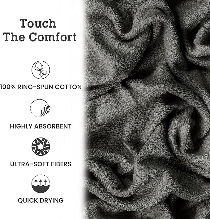 Casa Lino 100% Cotton Hand Towels for Bathroom - Soft, Highly Absorbent & Quick Dry Kitchen Towels - Gym Towel Set - Travel Towel Set - 24" x 16" - Pack of 4 - (Silver Grey)