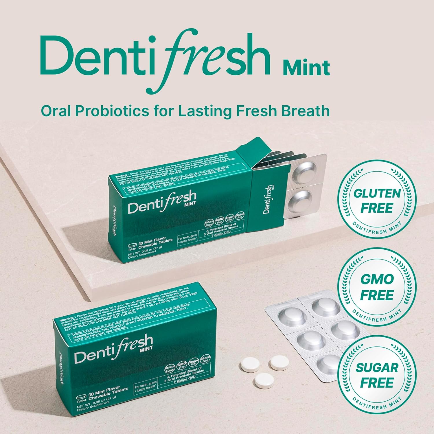 K-Nutra Dentifresh Mint Xylitol Tabs – Oral Probiotics for Bad Breath, Dry Mouth & Fresh Breath, 7 Billion CFU, Sugar-Free, GMO-Free, Gluten-Free, Natural Mint Flavor, 30 Tablets (Improved Formula)