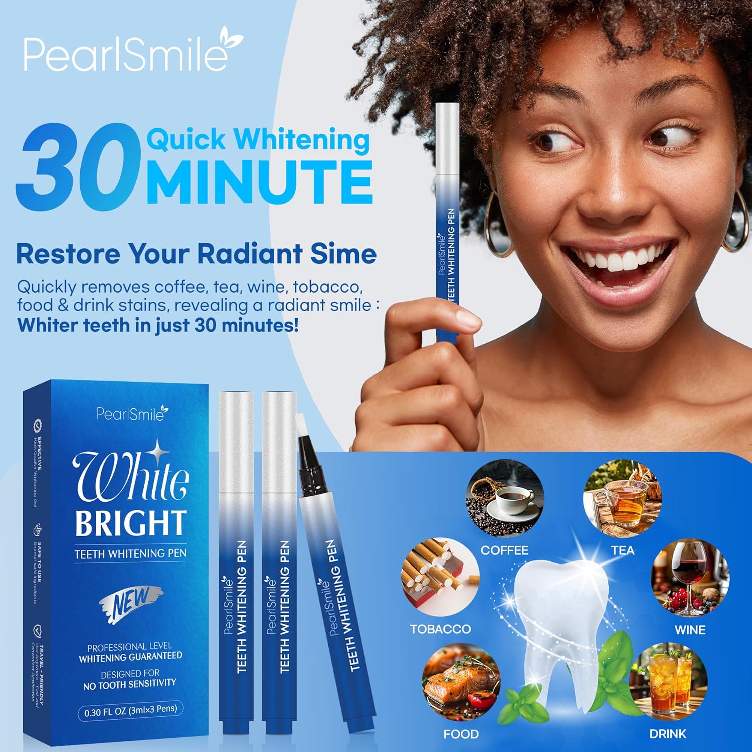 Teeth Whitening Gel – Set of 3 – Gentle, Pain-Free Formula for Sensitive Teeth – Easy, Mess-Free Application – Travel-Friendly & Enamel-Safe for a Brighter Smile