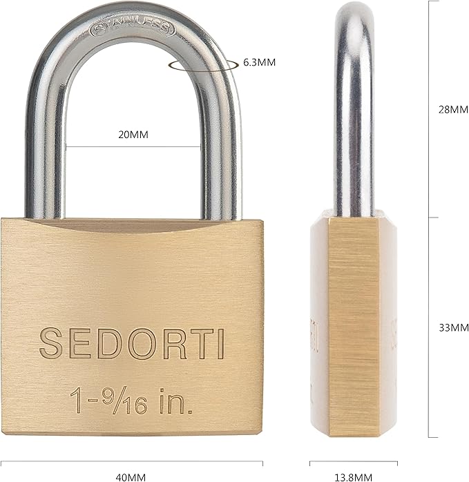 Outdoor Weatherproof Padlock with Stainless Steel Shackle and Solid Brass Body, Marine Grade Rustproof Lock for Sheds, Storage Unit School Gym Locker, Fence, Toolbox, Hasp Storage