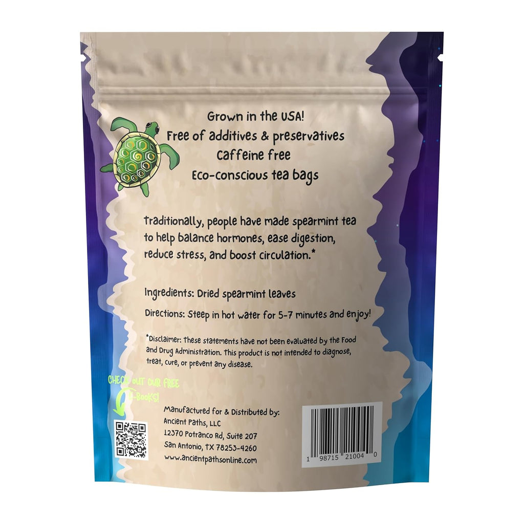 Ancient Paths Spearmint Herbal Tea - Hormone Balance & Gut Support - 100% Pure Dried Spearmint Leaves - Caffeine-Free Tea - Sustainable Tea Bags & USA Grown (20 Sachets)