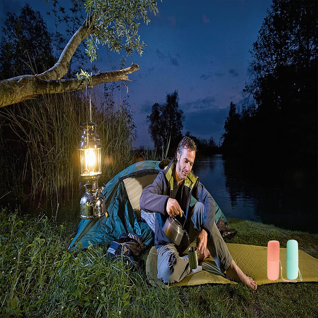 Sunenlyst 2Pcs Travel Toothbrush Holder, Portable Toothbrush Case for Traveling, Camping, Business Trip and School, Multifuction Toothbrushes Toothpaste Set with Two Colors (Green and Orange)