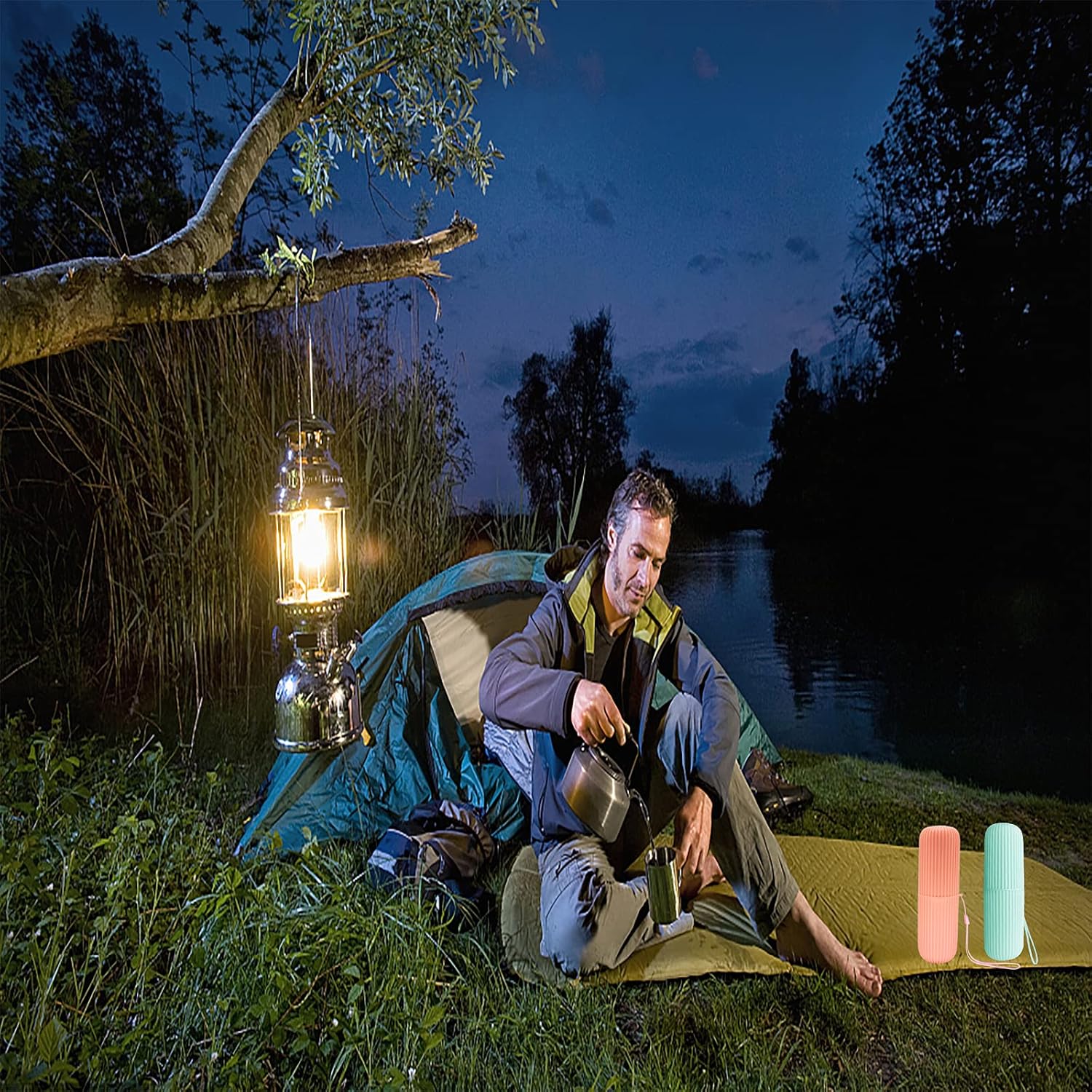 Sunenlyst 2Pcs Travel Toothbrush Holder, Portable Toothbrush Case for Traveling, Camping, Business Trip and School, Multifuction Toothbrushes Toothpaste Set with Two Colors (Green and Orange)