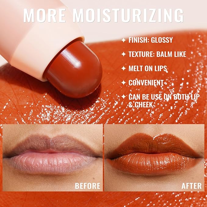 Oulac Orange Lipstick - Moisturizing Lipstick Tinted Lip Balm for Dry Lips, Rust Red Lip Crayon & Blush - Lip Colour and Cheeks Makeup | 2.48g, Pumpkin Please! (07)