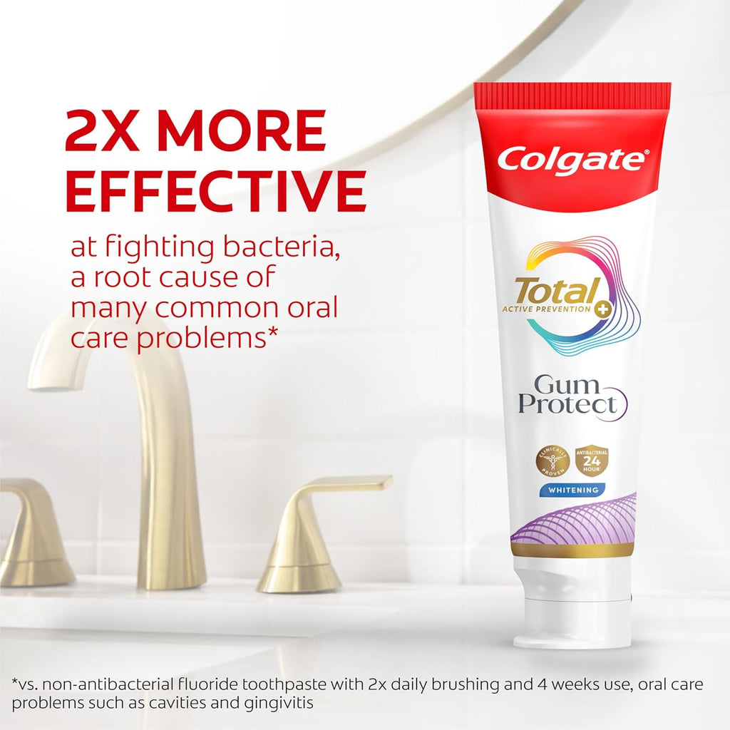Colgate Total Active Prevention Gum Protect Whitening Toothpaste, Whitening Gum Toothpaste for Inflammation, Redness, Bleeding, Irritation, and Sensitivity, SLS Free, 3 Pack, 3.0 oz
