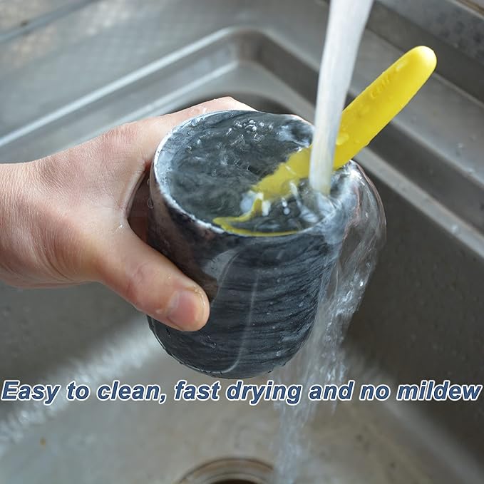 Toothbrush Holder,Handmade Marble Toothbrush Cup,Stone Toothbrush Organizer for Pen Holder,Makeup Brush Cup,Razor Holder,SPA Collection Tumbler First Choice for Home and Hotel(Black)